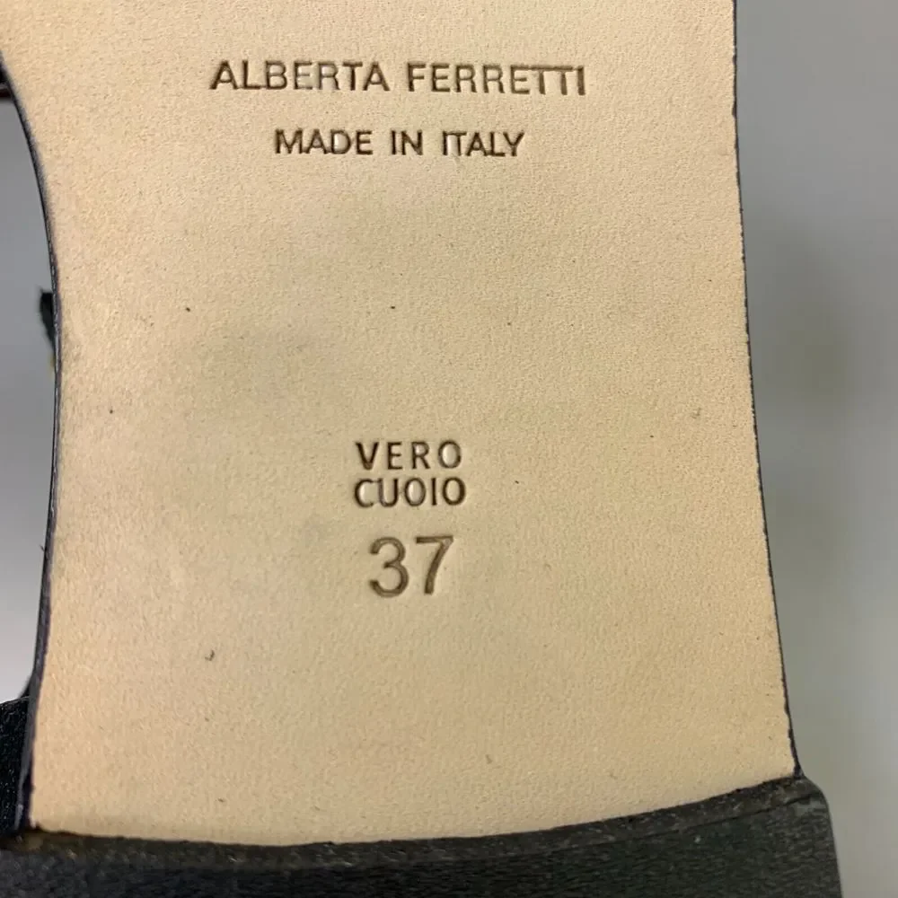Alberta Ferretti Womens Gladiator Flat Sandal Black Suede Ankle Strap Shoes 6/37